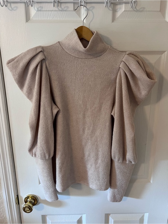 Express Sweaters - Express Mock Neck Puff Sleeve Sweater Beige Cream Small S Balloon Sleeve Pleated